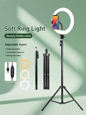 10-Inch LED Ring Light Set/Multi-Function Fill Light, With 160cm Adjustable Triangle Bracket And A Universal Phone Clip, USB Power Supply, LED Ring Light 3 Colors Can Be Switched, Flexible And Portable, Perfect For Christmas Parties, Scene Decoration, Holiday Gifts, Live Fill Light Photography LED Lights. Suitable For Photography, Video Recording, Live Streaming, Zoom Meeting, Vlogging, With Stand Photography Video Recording Live Streaming Room Meeting Vlogging Selfie Light Phone Light Ring Light With Stand