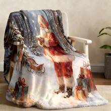 1pc Christmas Santa Claus, Snowman, Reindeer Gift Box Fleece Blanket, Super Soft Flannel Suitable For Bedroom, Living Room, Sofa And Office, Great For Travel And Gift, Christmas