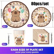 80/10pcs Cartoon Capybara Theme Party Supplies Set, 7/9 Inch Plates Cups Napkins Banners Tablecloth Set, Suitable For 10-80 Guests, Suitable For Birthday Picnic Camping Celebration Decoration - Multicolor - View 20
