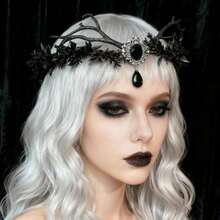 1 件异国手工泪珠额头饰品，合金叶冠，适合女性、婚礼、派对 - 黑色 - 查看 2