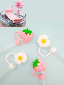 1PCS Random Straw Toppers For 10mm Cute Cartoon Drinking Straw Dispensers Cup Straw Cover Straw Topper Lovely Cartoon Reusable Drinking Straw,Cat Paw Cherry Blossom Strawberry Rainbow Designs, Straw Cover, For 30oz 40oz Tumblers,Back To School Supplies,Reusable Drinkware Accessories,Cup Decor - Nhiều màu - Xem 4