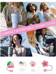 1PCS Random Straw Toppers For 10mm Cute Cartoon Drinking Straw Dispensers Cup Straw Cover Straw Topper Lovely Cartoon Reusable Drinking Straw,Cat Paw Cherry Blossom Strawberry Rainbow Designs, Straw Cover, For 30oz 40oz Tumblers,Back To School Supplies,Reusable Drinkware Accessories,Cup Decor - Nhiều màu - Xem 7
