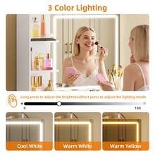 Tomnk LED Lighted Vanity Table Set With 80cm Large Mirror, 3 Color Adjustable Lights, 5 Fabric Drawers & Storage Shelf, White Makeup Dressing Desk With Stool, USB Powered Bedroom Vanity For Women - 美規B型插(110-127V) - 查看 10