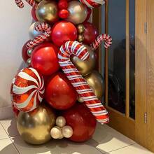 Bộ bóng bay cây thông Noel, bao gồm kẹo que lớn và nhỏ, bóng bay kẹo lá kim loại, bóng bay cao su vàng và đỏ, thích hợp để trang trí Giáng sinh, năm mới, trang trí tiệc ngày lễ, trang trí phòng, trang trí nhà cửa, đồ dùng cho tiệc Giáng sinh - Nhiều màu - Xem 6