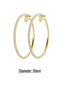 1-4 Pairs Of Fashionable And Exquisite Copper Material Lady Clip-On Hoop Earrings With Spring Clasps Suitable For Non-Pierced Ears. Daily/Party/Beach Fashion Accessories. - Gold - View 20