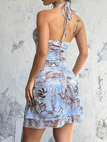 Onicee Women's Fashionable Sexy Ruffle Spaghetti Strap Slip Dress, Autumn - Blue - View 9