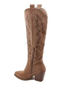 Des bottes western élégantes ornées de strass scintillants, avec un talon biseauté et un bout carré pour un look féminin et affirmé. - 駝色 - 查看 3