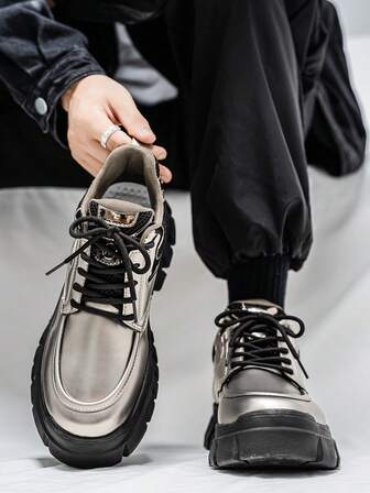 2025 New Luxury Thick Sole Shiny Sequin Motorcycle Boots For Men, Casual Sneakers Suitable For Streetwear, Party, Gym, Outdoor, Valentine's Day