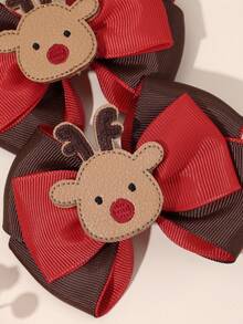 2 piezas Decoraciones navideñas Lazos de tela de colores para el cabello, Accesorios de astas y orejas de ciervo, Moños para el cabello, Hebillas de cabello lindas para niñas y adolescentes, Regalos de otoño e invierno