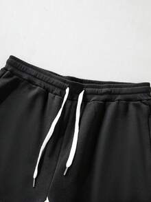 Men's Y2K Style Autumn And Winter Collection - Star Flame - Printed Pattern Design Drawstring Sweatpants, Loose Casual Sports Pants, 250g Polyester Soft Fabric, Machine Washable, Local Warehouse, Fashionable And Versatile, Straight Leg Pants Suitable For Boys And Girls Returning To School, Streets, Outdoor Sports Wear - màu đen - Xem 3