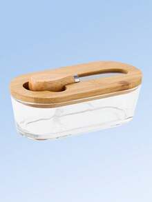 1pc Glass Butter Dish With Lid And Spreader, Household Cheese Container - Multicolor - View 7