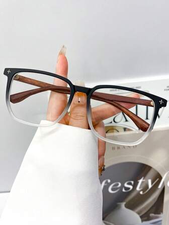 Gafas unisex con lentes transparentes de estilo retro cuadrado con remaches, gafas versátiles de decoración de grano de madera minimalista para uso casual, de fiesta, vacaciones y uso diario