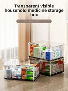 1 件带盖透明收纳盒，防尘药品盒，大容量桌面整理盒，可展示药品、化妆品、珠宝，多功能翻盖收纳盒，适用于医院、学校、办公室、家庭 - 無色 - 查看 3