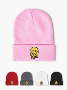 1pc Autumn/Winter Outdoor Printed Melting Smiling Face Knit Adjustable Hat, Casual Sun Hat Suitable For Spring, Autumn, Travel, Beach, Men & Women, Y2K Style Young People Beanie Fall Outfit - Knitted Hat - View 10