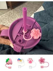 1PCS Random Straw Toppers For 10mm Cute Cartoon Drinking Straw Dispensers Cup Straw Cover Straw Topper Lovely Cartoon Reusable Drinking Straw,Cat Paw Cherry Blossom Strawberry Rainbow Designs, Straw Cover, For 30oz 40oz Tumblers,Back To School Supplies,Reusable Drinkware Accessories,Cup Decor - Nhiều màu - Xem 3