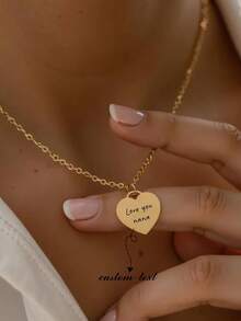 Customized Jewelry Ladies' Stainless Steel Necklace, Ladies' Stainless Steel Jewelry Heart-Shaped Name Necklace, Personalized Name Necklace, Customized Name Jewelry Personalized Gift, Engraved Heart-Shaped Necklace, Custom Name And Date Necklace, Any Text, Gift For Her, Birthday, Anniversary - Multicolor - View 1