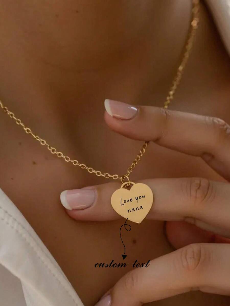 Customized Jewelry Ladies' Stainless Steel Necklace, Ladies' Stainless Steel Jewelry Heart-Shaped Name Necklace, Personalized Name Necklace, Customized Name Jewelry Personalized Gift, Engraved Heart-Shaped Necklace, Custom Name And Date Necklace, Any Text, Gift For Her, Birthday, Anniversary - Multicolor - View 1
