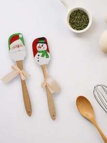 1pc Christmas Silicone Scraper, Christmas Scraper Set, Christmas Kitchen Tool, With Wooden Handle, Christmas Cake Decorating Scraper, For Cooking Baking Mixing Butter Cream - Multicolor - View 8