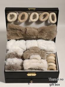 18 piezas Juego surtido de scrunchies, diademas y pinzas para el cabello - Paleta de colores beige suave y marrón claro, accesorios para el cabello de punto suave y cálido para otoño/invierno, sin daños, uso versátil diario para mujeres, regalos para mujeres, sujetadores de cola de caballo