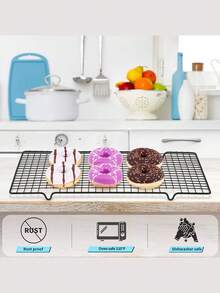 不粘冷却架，带凸起边缘和网格设计 - 重型烘焙、面包、蛋糕、饼干、糕点架 - 易于清洁、可用洗碗机清洗、为烤箱、烤架、厨房提供均匀的空气循环 - 节省台面上的存储空间 - 适合家庭和商业使用的食品材料 - 非常适合制作分层蛋糕、松饼、纸杯蛋糕 - 彩色 - 查看 8