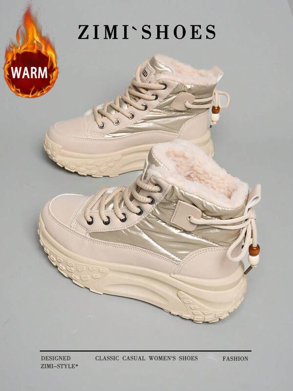 1 Pair High Quality Women's Winter Multifunctional Fashion Casual Thermal Lined Thick Sole High-Top Snow Boots, Outdoor Sports Casual Shoes For Daily Wear