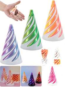 1PC 3D Printed Spiral Cone Anxiety Relief Fidget ,Decompression 3D Printed Double-Sided Spiral Cone - Colorful Gradient Structure,Suitable For Home Decor ,Birthday Accessories,Party Gifts,Perfect Gift For Stress Relief And Sensory Relaxation, Novelty Gifts For Friends - Multicolor - View 4