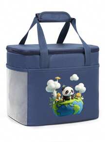 1pc Cartoon Car Pattern Insulated Lunch Bag, Large Capacity Lunch Box Tote Bag, Aluminum Foil Lining, Suitable For Work Commute - 28*24*21CM - View 9