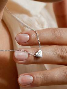 1PC Custom Engraved Heart Pendant, Special Date Necklace, Personalized Love Pendant, Engraved Love Necklace, Custom Necklace, Women's Jewelry, Stainless Steel Jewelry, Customizable Things, Custom Christmas Gifts, Name And Date Jewelry Gifts For Her, Personalized Gifts - Multicolor - View 8