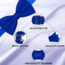 Men's Bow Ties Solid Color Pre-Tied Bow Tie Satin Formal Tuxedo Bowtie Adjustable Neck Bowtie For Men Wedding Party - Xanh đậm - Xem 4