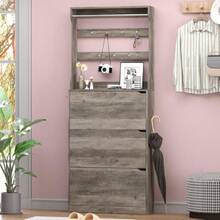 Shoe Cabinet With 3 Flip Drawers & Coat Rack, Narrow Hidden Shoe Storage Cabinet, 2-In-1 Hall Tree Slim Freestanding Shoe Rack Organizer For Entryway, Hallway, And Living Room,23562505 - Dark Grey - View 5