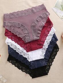5 paquetes de bragas de encaje con contraste, ropa interior transpirable - Multicolor - Ver 3