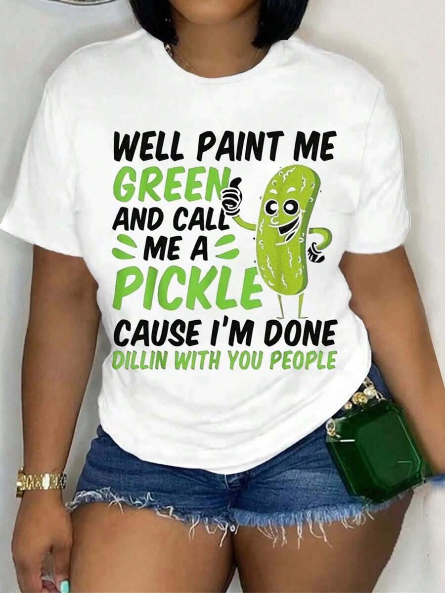 Well, Paint Me Green And Call Me Pickle, With Its Playful Pickle Design, Is The Perfect Gift For Food Lovers-White And Navy Off-The-Shoulder Cropped Top - White - View 1