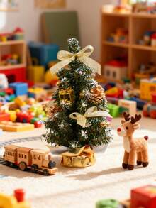 1棵30厘米/11.81英寸迷你圣诞树，带桌面，适用于办公室，篮式底座，饰以雪红色蝴蝶结和浆果，圣诞装饰品，迷你圣诞树，桌面家居装饰，冬季房间装饰，圣诞装饰品，家居圣诞礼物，圣诞装饰 - 彩色 - 查看 4