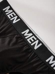 HIALEGION 2pcs Random Men's Briefs & Boxer Briefs, Fashion Letter Waistband, Elastic Soft, Comfortable Daily Sleep Men's Underwear - Black - View 4