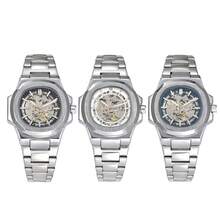 LONGLUX 1pc Men's Hollow Automatic Mechanical Watch, Minimalist Business Style Stainless Steel Band, Suitable For Daily Wear And Gift Giving - Multicolor - View 12