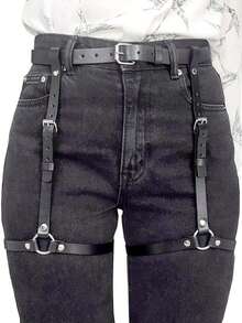 PU Leather Leg Harness And Butt Harness Sexy Leg Harness Leather Halloween Accessories Belt Adjustable - Black - View 2