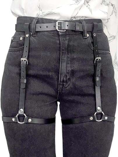 PU-läderbensele och rumpsele sexig bensele i läder, Halloween-tillbehör, justerbart bälte