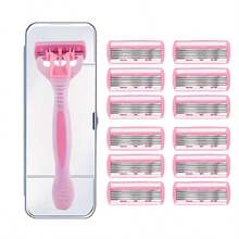 Smooth Glide 6-Layer Stainless Steel Razor For Women - Portable, Fragrance-Free Body Hair Removal Tool With Flexible Head,With Storage Box - Pink - View 15