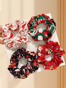4pcs/Set Christmas Hair Accessories For Women, High Elastic Curly Hair Scrunchies, Suitable For Buns, High Ponytails, Very Practical, Ideal For Parties, Gifts, Holidays ,Beauty ,Hair Ties