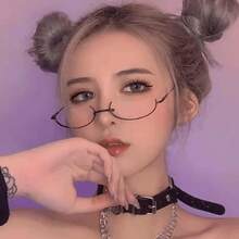 Fashion Women's Retro Frameless Half-Frame Costume Props Glasses, Party Accessories, Frameless, Anime Decorative Glasses, Live Streaming Props Glasses, Anime Cosplay Glasses, Ideal Gift Choice - 黑色 - 查看 2