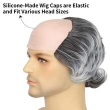 合成光头假发，灰色短卷光头假发，适合老年人 - 光头假发，主题DIY恶作剧道具，光头假发，男士假发，灰色假发，万圣节动漫角色扮演派对趣味爷爷道具