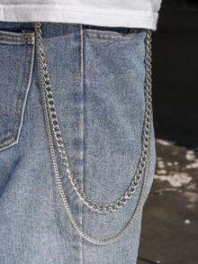 1pc Fashionable Versatile Silver Multi-Layer Chain Belt, Suitable For Men's Daily Wear With Jeans, Alloy Accessory Gift - Silver - View 2