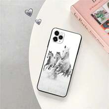 Mattes Handyhülle für iPhone 16 Plus 15 14 13 12 11 Pro Max Mini 7 8 XR 16Pro XSMax Blumenlaufendes weißes Pferd schwarze weiche Hülle - UUAZA04 - Übersicht 7