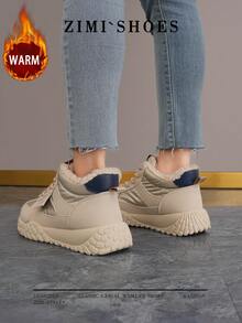 1 双高品质女士冬季多功能时尚休闲羊毛雪地靴，厚底户外运动休闲鞋，适合日常穿着 - 卡其色 - 查看 6