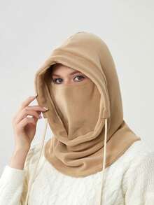 Women's Winter Warm Hat With Thermal Lined Hood, Elastic Drawstring Design For Good Sealing, Lightweight & Warm, Suitable For Cycling, Skiing And Outdoor Sports. Solid Color Hood With Fleece Windproof Ear Covers. Unisex, Multiple Colors Available, Ideal Christmas, Valentine's Day And New Year Gift.