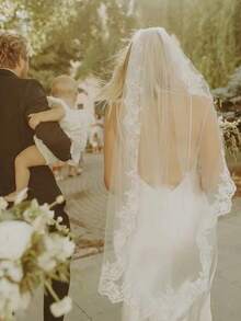 Bride Wedding Mid-Length Lace Trim Luxury White Retro Veil Bridal Accessory, Photo Shoot - White - View 4