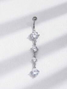 1 件甜美酷炫、性感复古风格不锈钢锆石花朵肚脐环、银金肚脐环、穿孔身体首饰礼物适合日常生活、派对佩戴 - 圓形吊墜肚臍環 - 查看 3