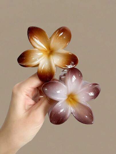 2pcs/1pc Women 2.79in/7.1cm Hibiscus Flower Shaped Plastic Hair Clips, Brown/Chocolate Color, Lightweight, Suitable For Daily Wear, Casual, Party, Commute, Beach, Vacation, Ponytail, Bun, Face Washing, Makeup, Outfit Accessory Claw Clips Winter Hair Claw Women Hair Accessories Summer