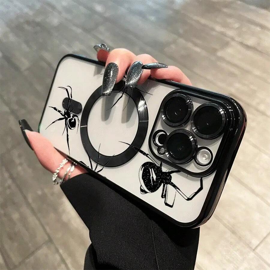 El teléfono Spider All-Inclusive Lens Magnetic Electroplated admite carga inalámbrica magnética y es compatible con phone 16 Pro Max, 16, 15 Pro, 14, 14 Plus/14 Pro Max, 13, 13 Pro, 12 Pro, 11/11 Pro y la serie Pro. Es un excelente teléfono para regalar a amigos, en cumpleaños y en fiestas. - Negro - Ver 1