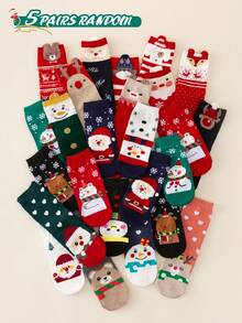 1/5/10 pares de meias femininas, meias de Natal com estampas de Papai Noel, rena, chapéu de Papai Noel, boneco de neve, floco de neve, pinguim e urso polar. Quentes e aconchegantes para o inverno, casuais e confortáveis para trajes de Natal, festas de Natal, presentes e momentos de descontração em casa. Cores e estilos variados, vários pacotes disponíveis. - Multicolorido - Ver 10